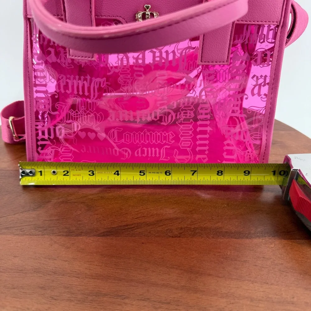 Juicy Couture Tote Bag Womens Hot Pink Clear PVC Monogram Crossbody Small Y2K